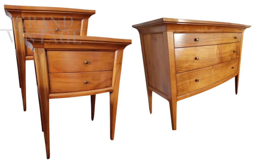 Pregno vintage chest of drawers and bedside tables in Italian walnut