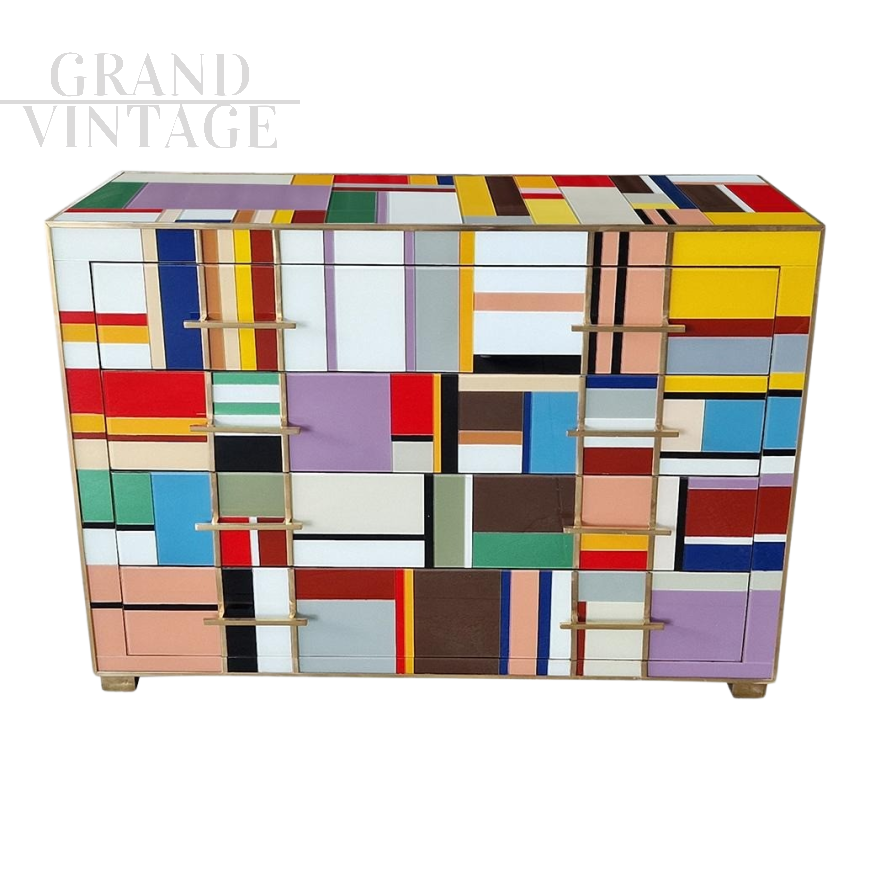 Multicolored Murano glass dresser with four drawers