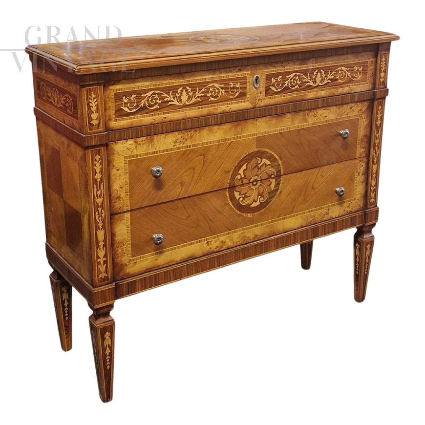 Inlaid chest of drawers in antique Louis XVI Lombard style      