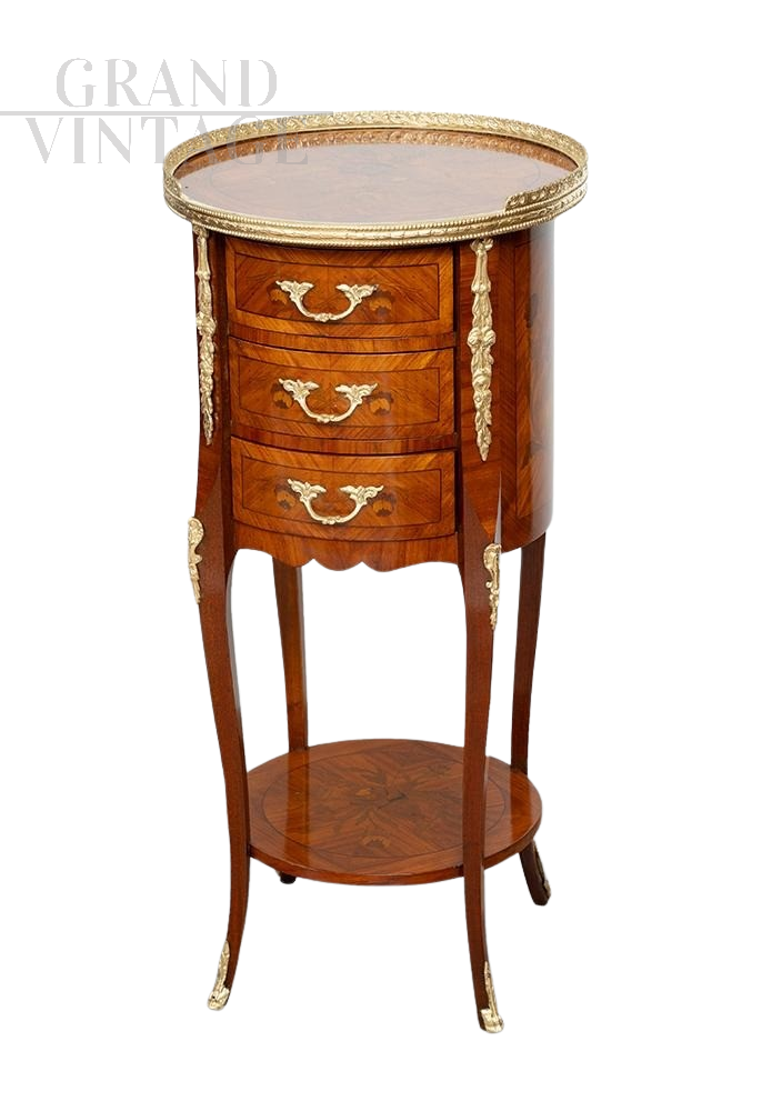 Antique French Napoleon III bedside cabinet with inlays and bronzes