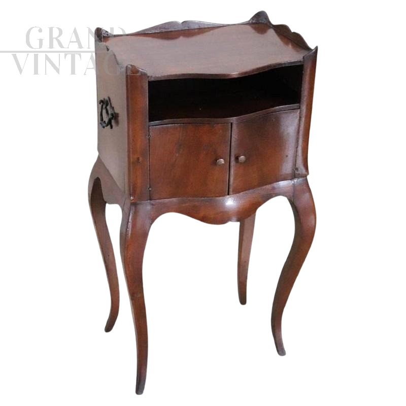 Elegant antique walnut bedside table cabinet, 19th century