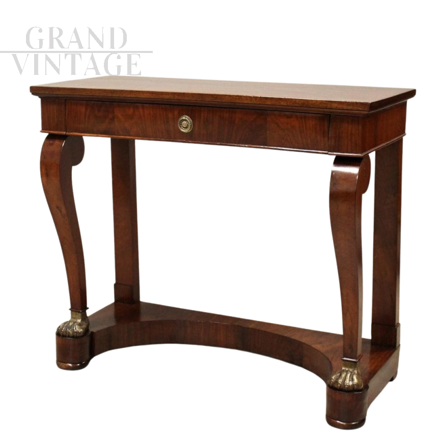 Antique console from the Charles X era in walnut, 19th century Italy