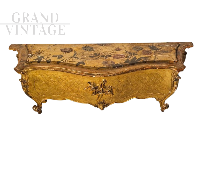 19th century French style low console in gilded wood