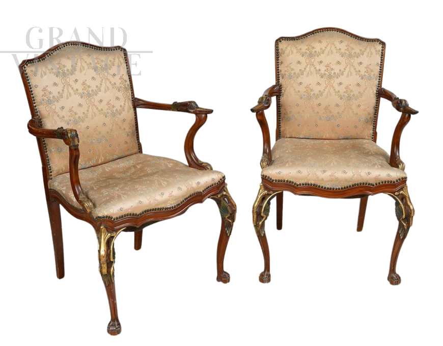 Pair of antique Napoleon III mahogany armchairs, 19th century France