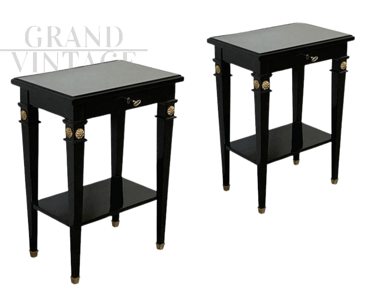 Pair of black lacquered Louis XVI antique style coffee tables