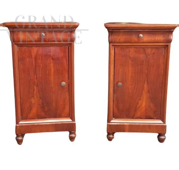 Pair of antique Louis Philippe Capuchin bedside tables with gorge