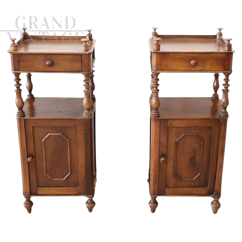 Pair of antique Louis Philippe bedside tables cabinets from the 19th century         