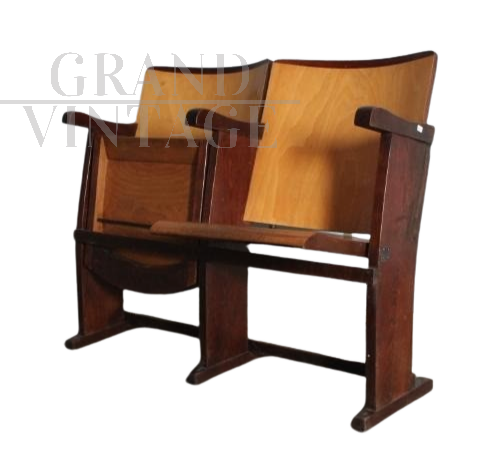 Pair of 1950s wooden folding cinema armchairs