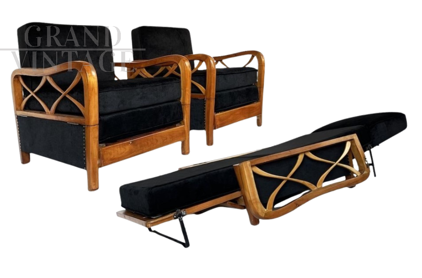 Pair of armchair beds designed by Paolo Buffa, 1950s     