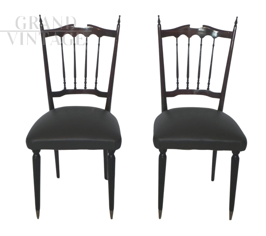 Pair of Chiavarine chairs from the 1960s with gray skai seat