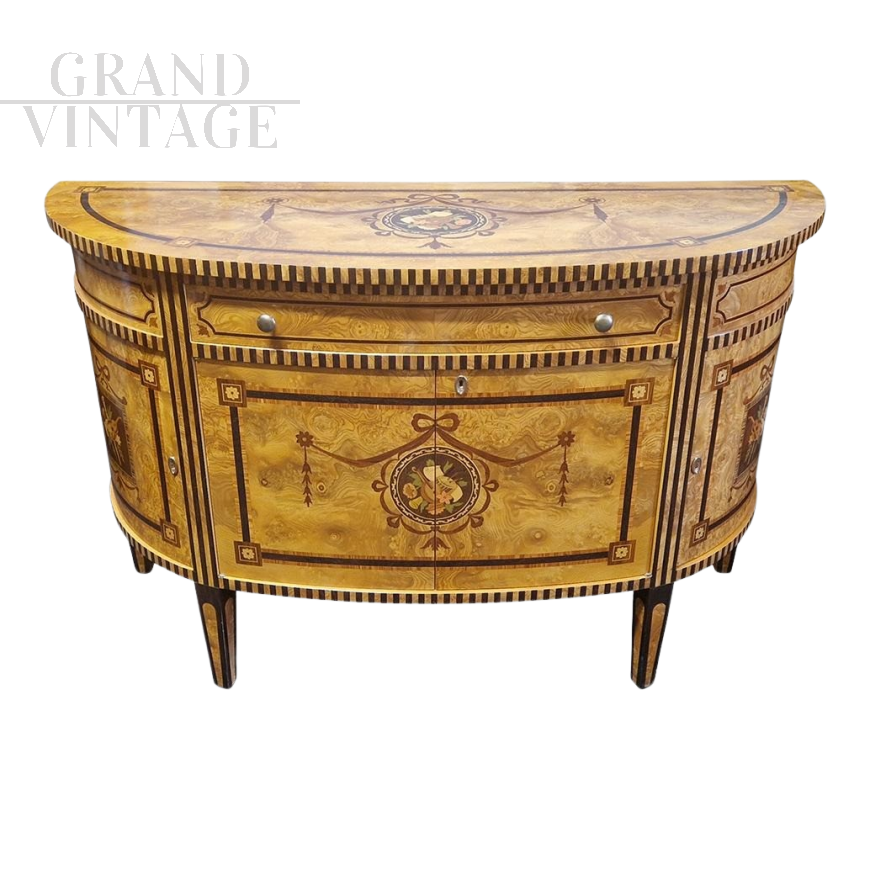 Antique Louis XVI style inlaid crescent sideboard