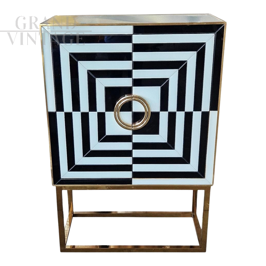 Optical design bar cabinet sideboard in black and white glass