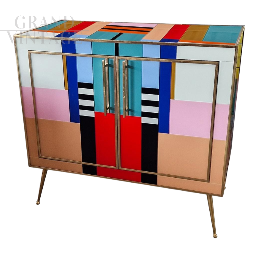 Vintage style sideboard in multicolored Murano glass