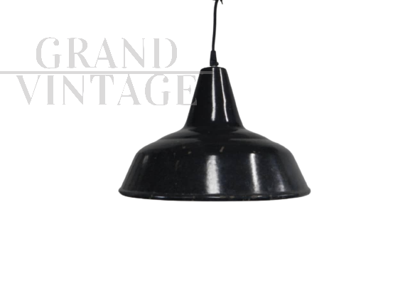 Vintage Industrial D34 Black Metal Funnel Lamp, 1940s
                            