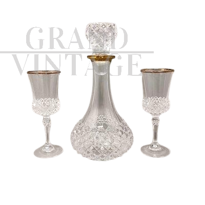 Crystal decanter with 2 glasses, Italy 1960s