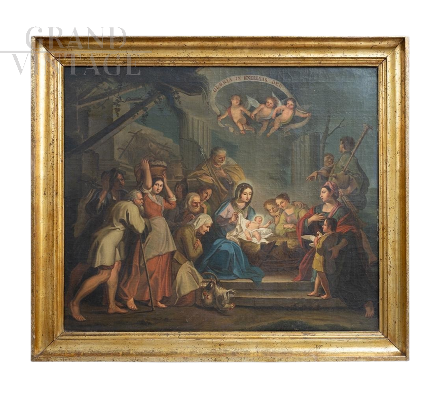 Antique painting with Nativity, oil on canvas of Italian manufacture 