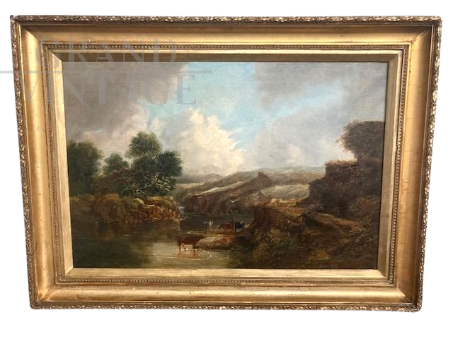 Antique painting with landscape from the English school, 19th century