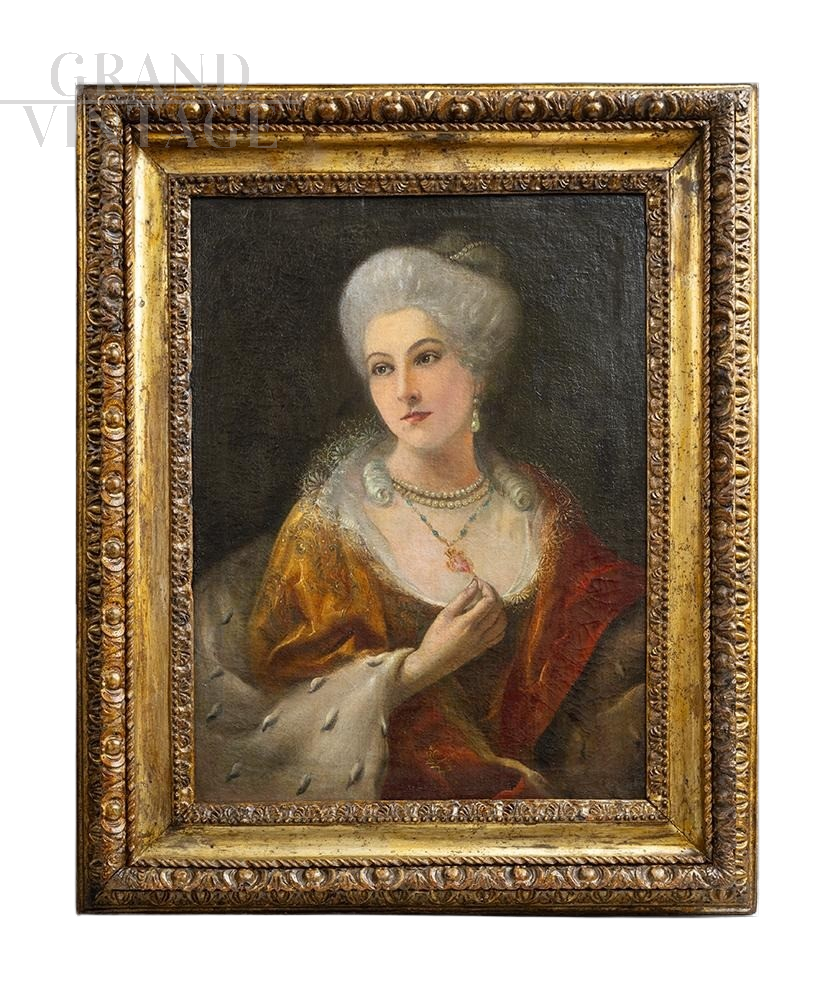 Antique painting with portrait of a noblewoman from the family of Charles III of Bourbon