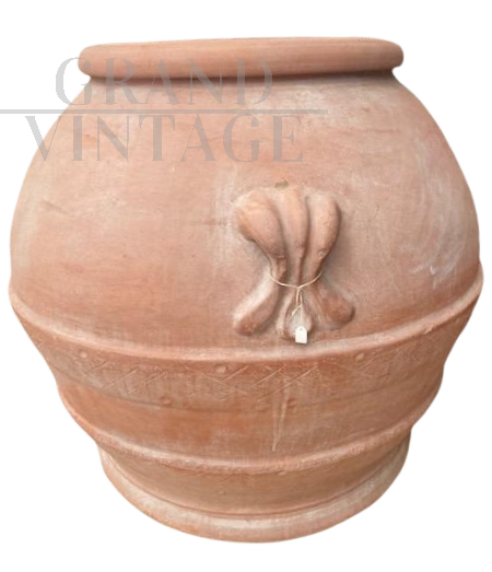 Huge antique terracotta oil jar with brand, Tuscany 19th century