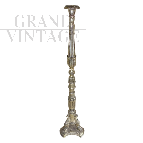 SILVER LEAF CANDLESTICK, XVIII CENTURY, ORIGINAL PATINA