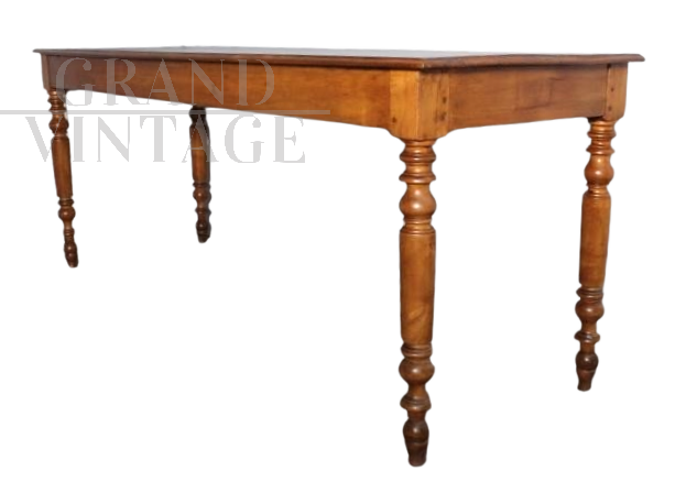 Large antique Louis Philippe table in cherry wood, mid-19th century