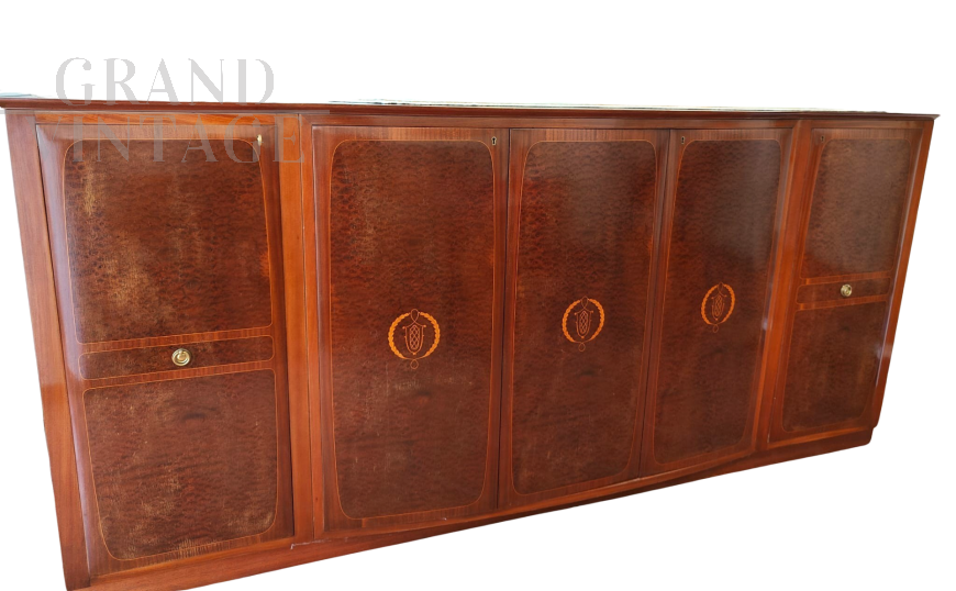 Large vintage sideboard buffet cabinet with bar compartment