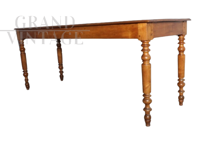 Large rustic antique Louis Philippe table with turned legs    