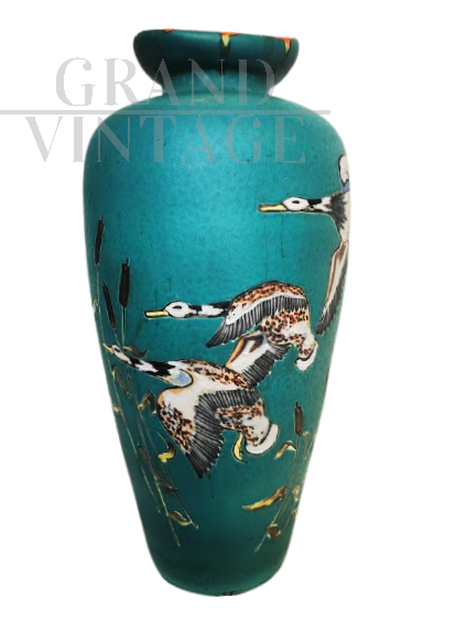 Large decorative ceramic vase with flying ducks, Germany 1950s