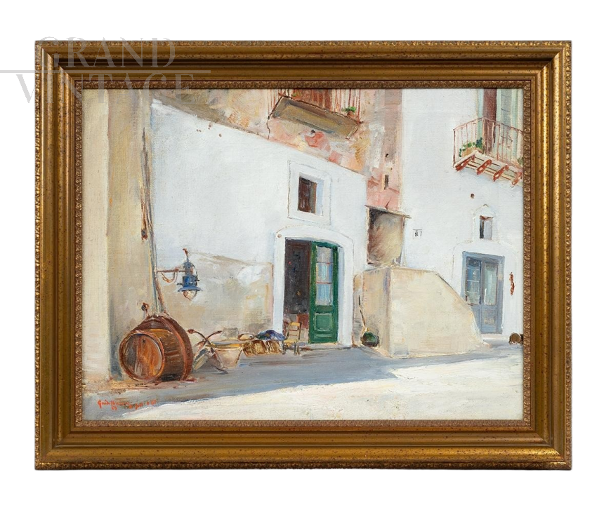 Guido Casciaro - Painting with a rustic courtyard, first half of the 20th century