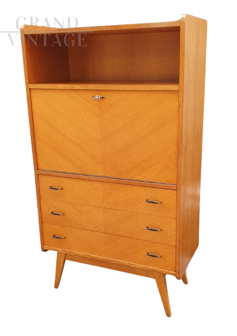 Vintage highboard with drop-down desk and drawers, 1950s