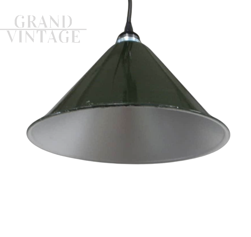 Industrial green metal cone pendant light, 1970s