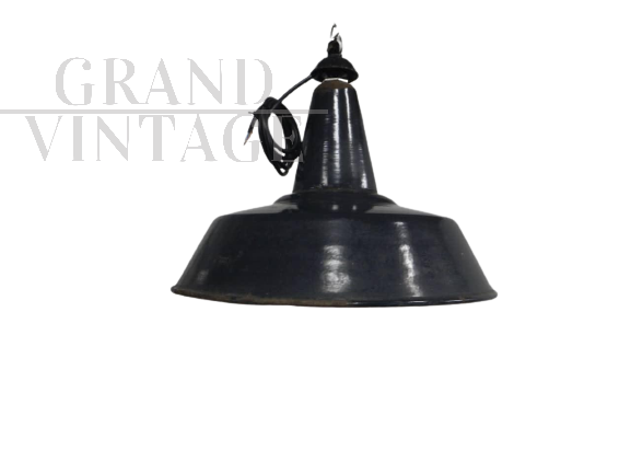 Industrial funnel lamp in black metal D40 - 1940