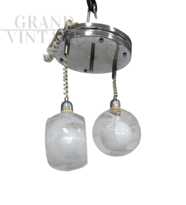 Ceiling lamp with two Murano glass pendants, 1950s