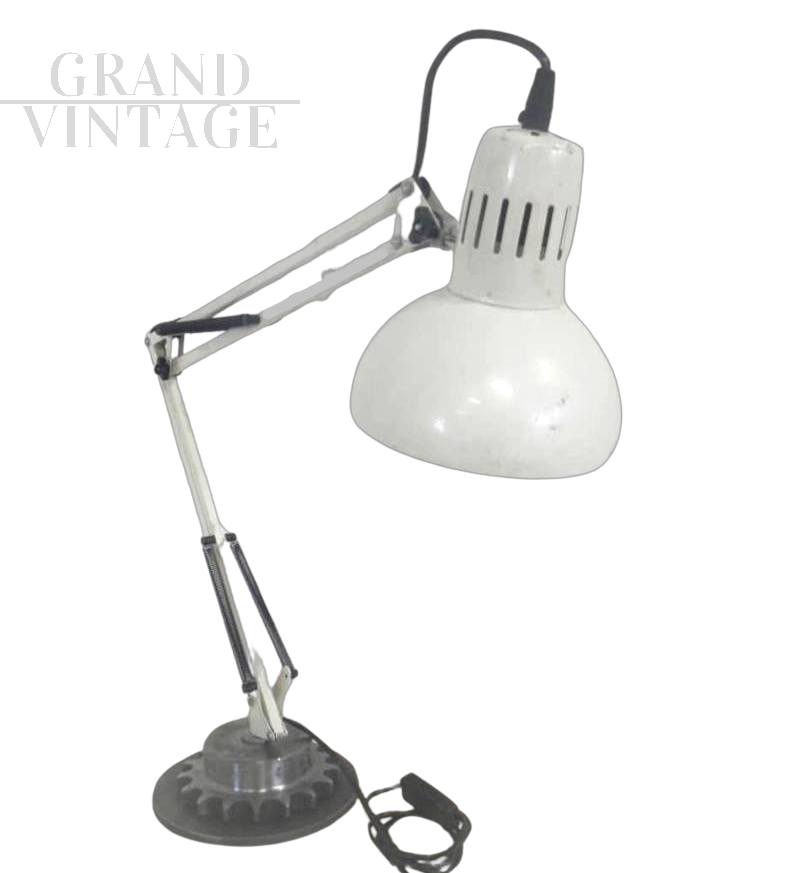 Vintage industrial white metal studio lamp, 1960s