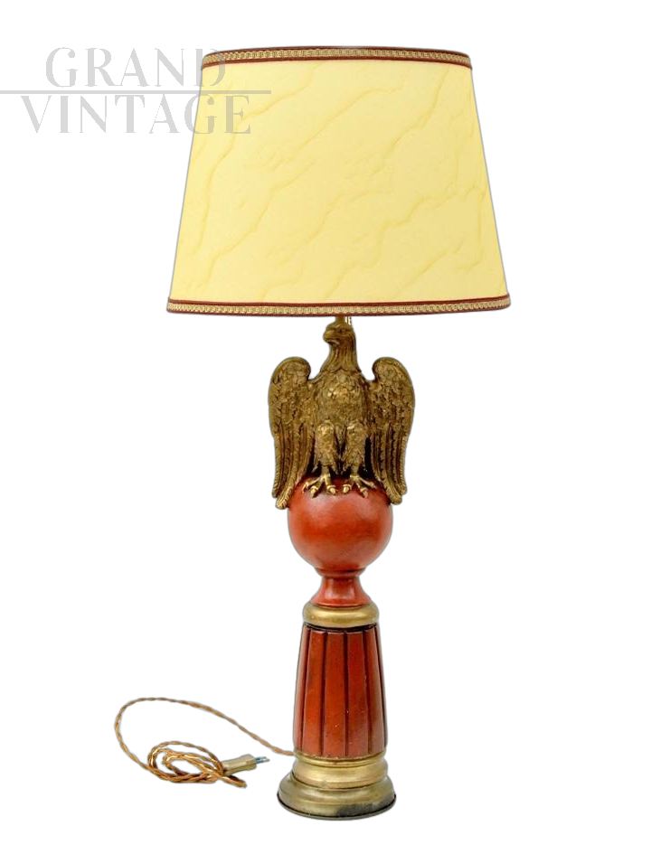 Vintage German table lamp with carved and gilded eagle, 1940s