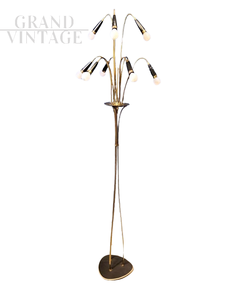 Vintage brass floor lamp with 9 lights, Italy 1950s