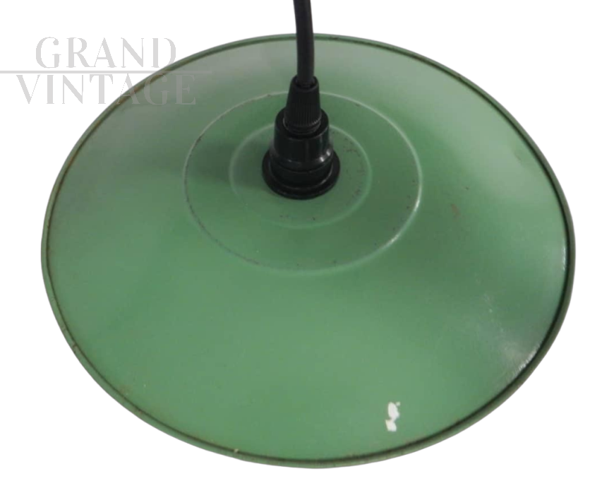 Industrial light green metal saucer lamp, 1940s