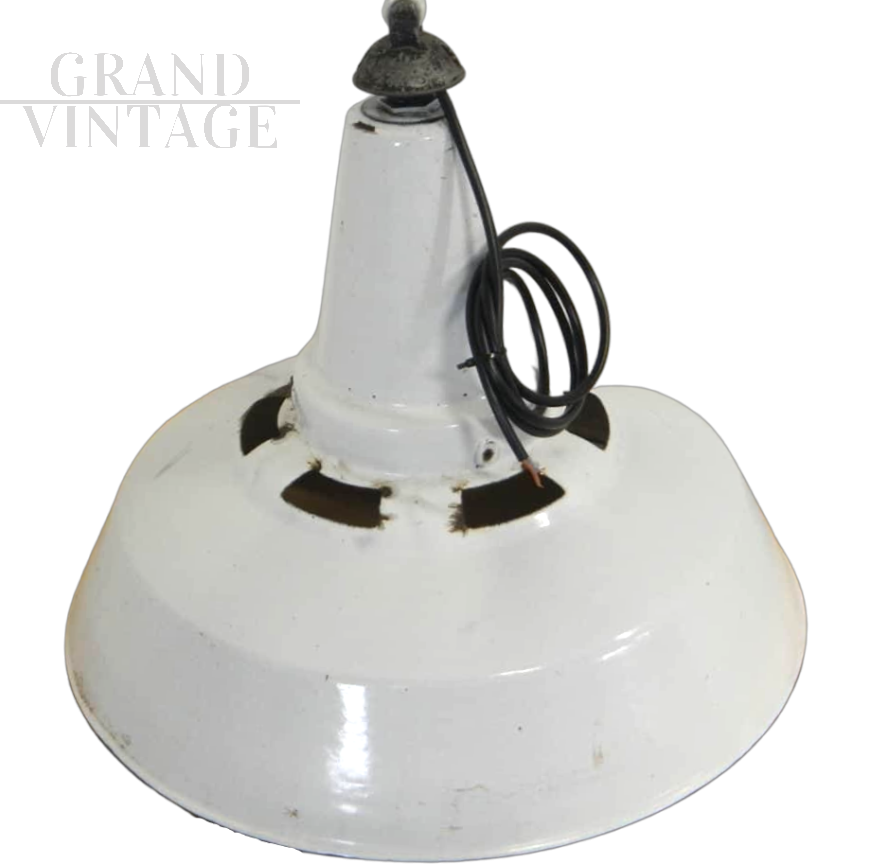 Industrial lamp in white lacquered metal, D45 - 1950s        