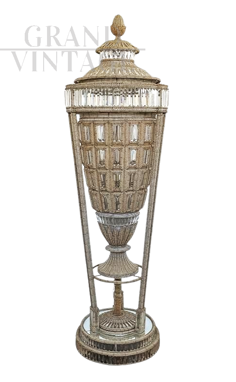 Column floor lamp with vase, covered with Murano glass beads