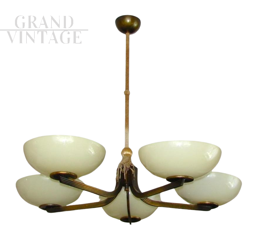 1930s art deco chandelier in brass  