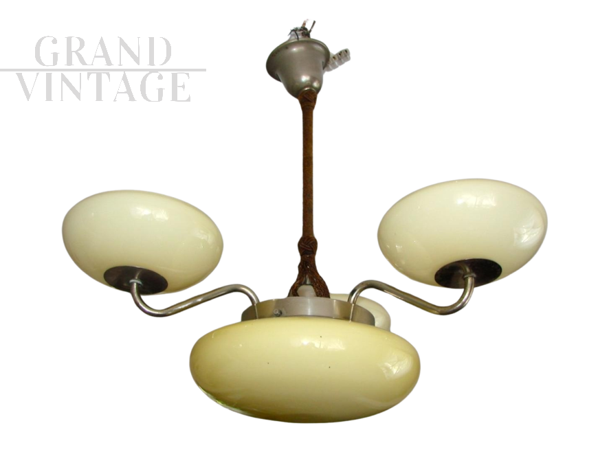 1940s art deco chandelier in brass