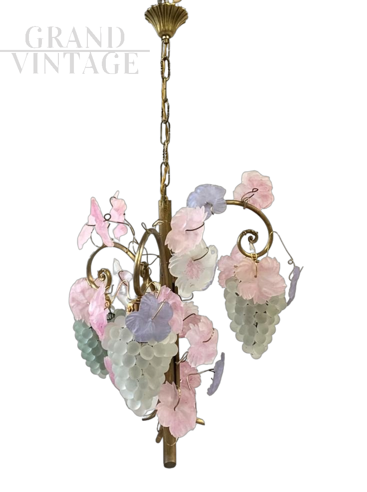 Cesare Toso chandelier in Murano glass with grapes and leaves, Italy 1980s