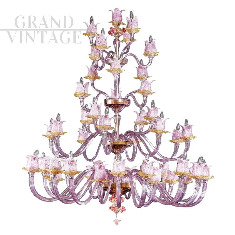 Magnolia chandelier in pink Murano glass