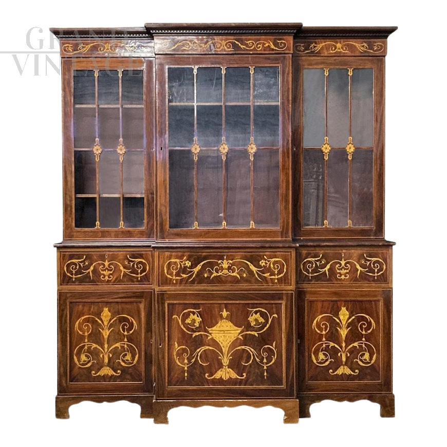 Antique Charles X bookcase with drop-down desk  