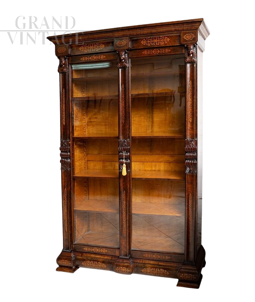 Antique Smith Neapolitan bookcase in mahogany feather