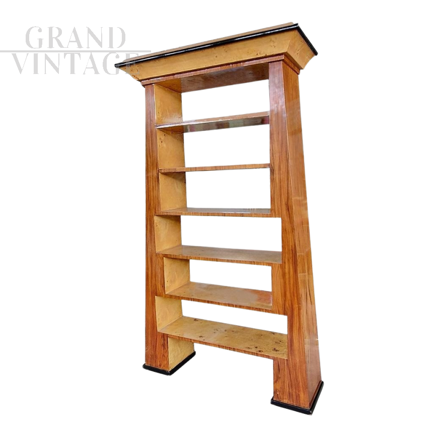 Art deco trapezoid bookcase in birch briar