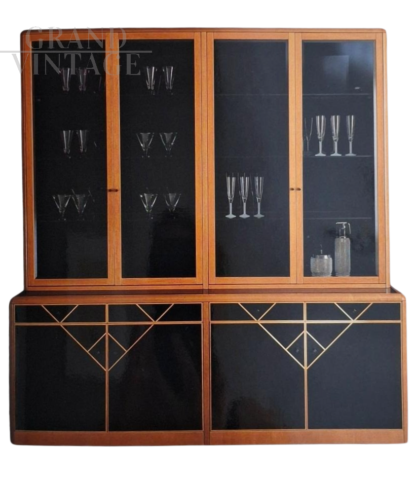 Torrigiani design bookcase in walnut and black crystal, 1990s