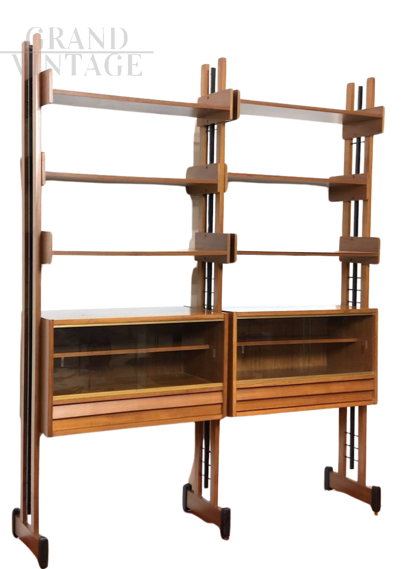 Vintage mid-century modular bookcase in teak wood