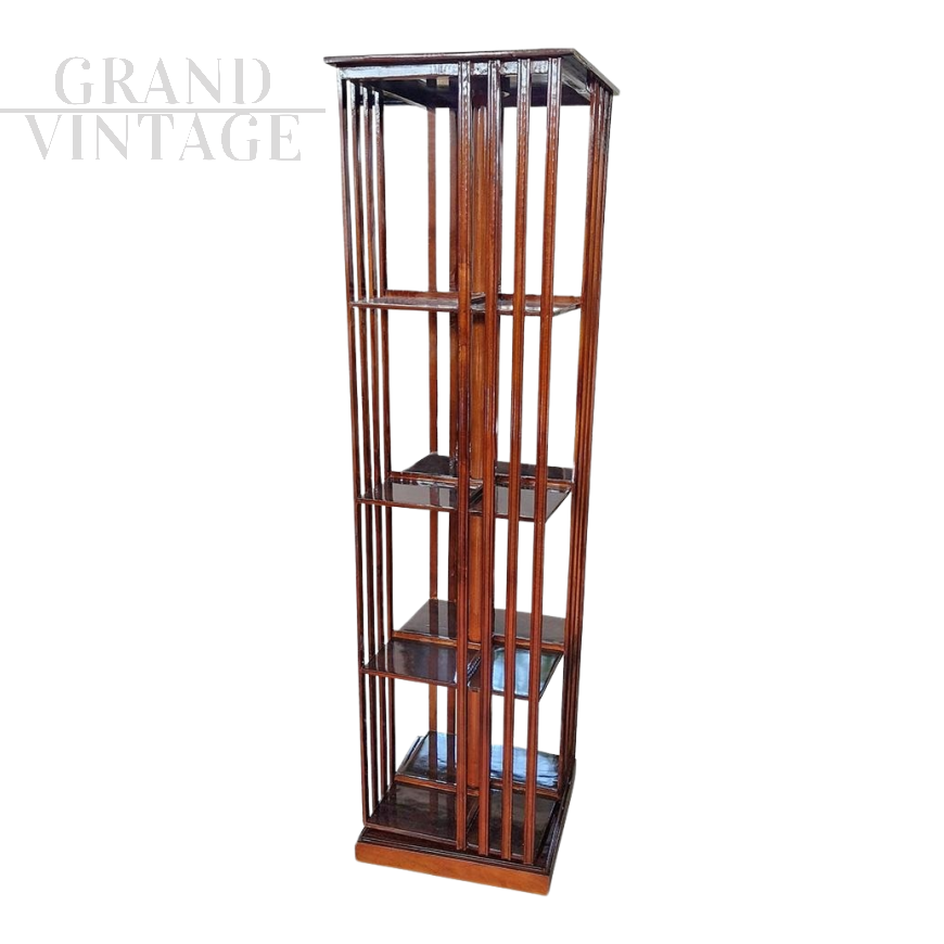 Quadrangular revolving bookcase in walnut