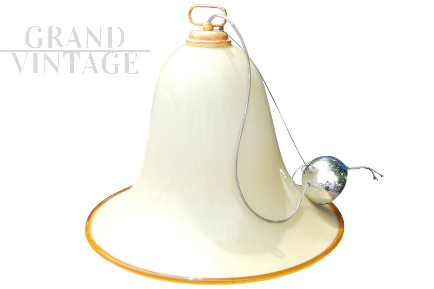 Bell chandelier in opal Murano glass